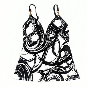 TRINA TURK Black White Graphic Tankini Top XS